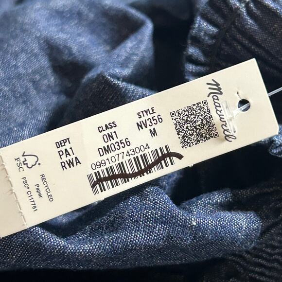 Madewell Women's Smocked Waist Denim Cotton Midi Skirt M Medium New - Picture 6 of 7